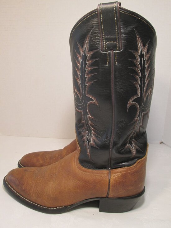 Vtg Tony Lama Cowboy Boots Mens 10 D Style 2005 Two Tone Black & Brown Leather main image 15